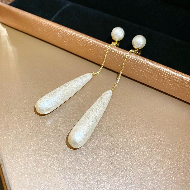 French Vintage Simple Drop Earrings Long Tassel Water Drop Imitation Pearl Earrings For Women Girls Statement Jewelry Gifts