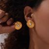 Retro Large Round Titanium Steel Earrings with Shell Pearls and Gold-Plated Studs