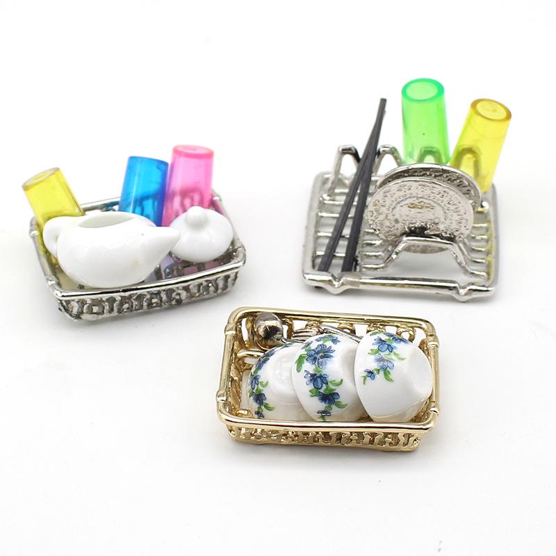 Dollhouse Miniature DIY Kitchen Tableware Storage Rack Model