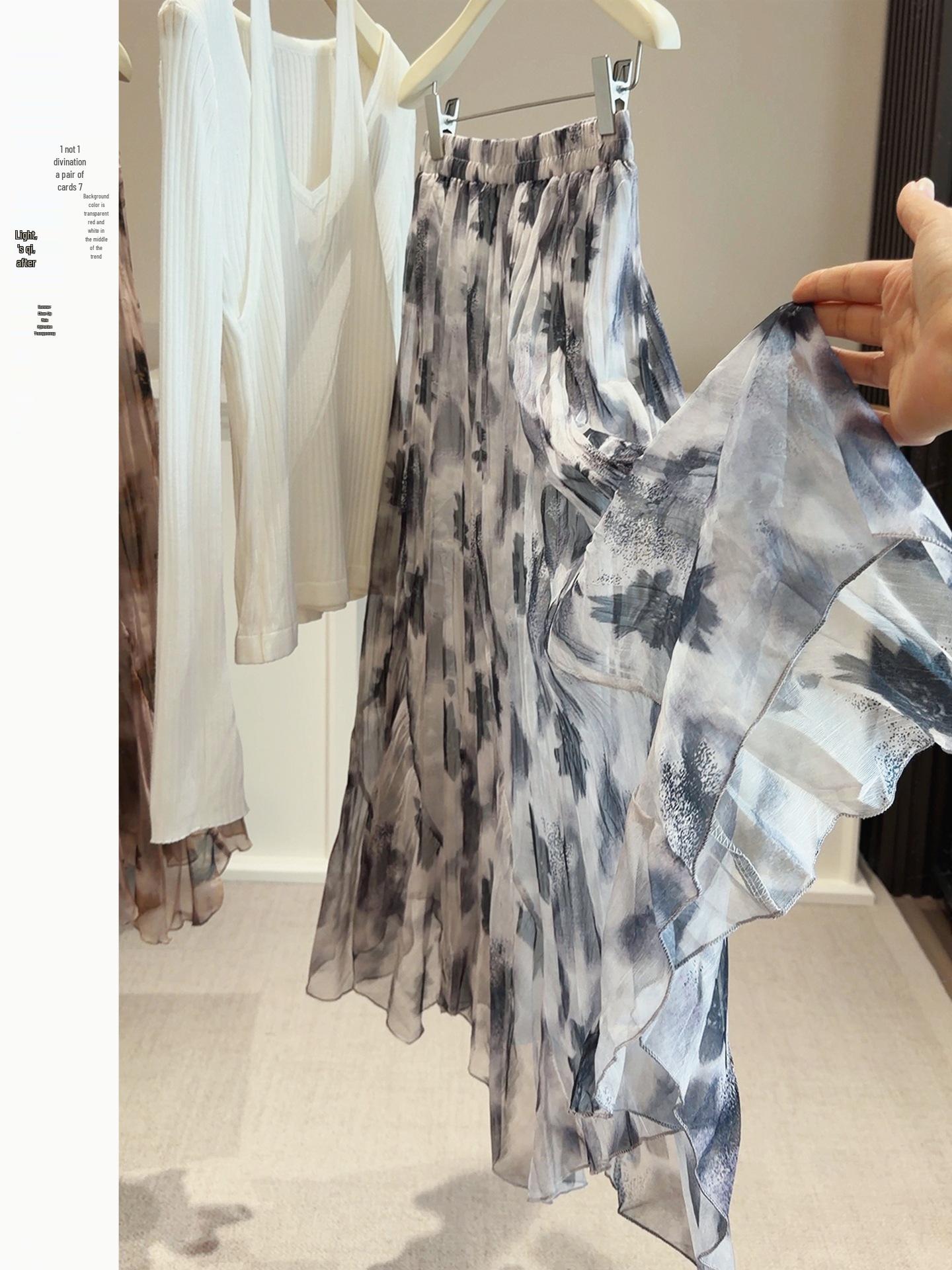 

Женская сетчатая юбка с принтом под tie-dye и чернилами, летняя тонкая модель с неровным подолом One Size