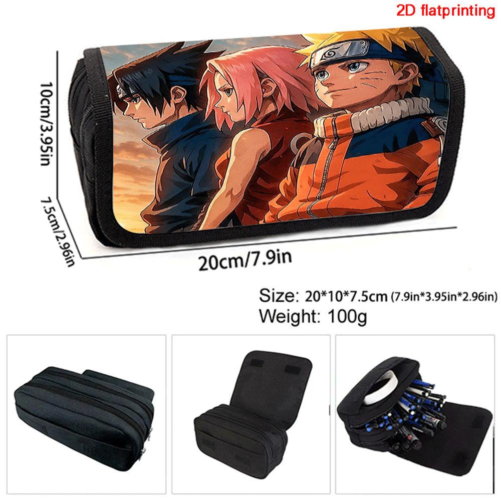 NARUTO Cartoon Pencil Box Double Layer Flip Pen Case Lightweight Stationery for Boys & Girls Ages 5-11 Kids School Daily Use