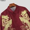 INCERUN Summer Men Lapel Neck 3/4 Sleeve Print Irregular Casual Shirts