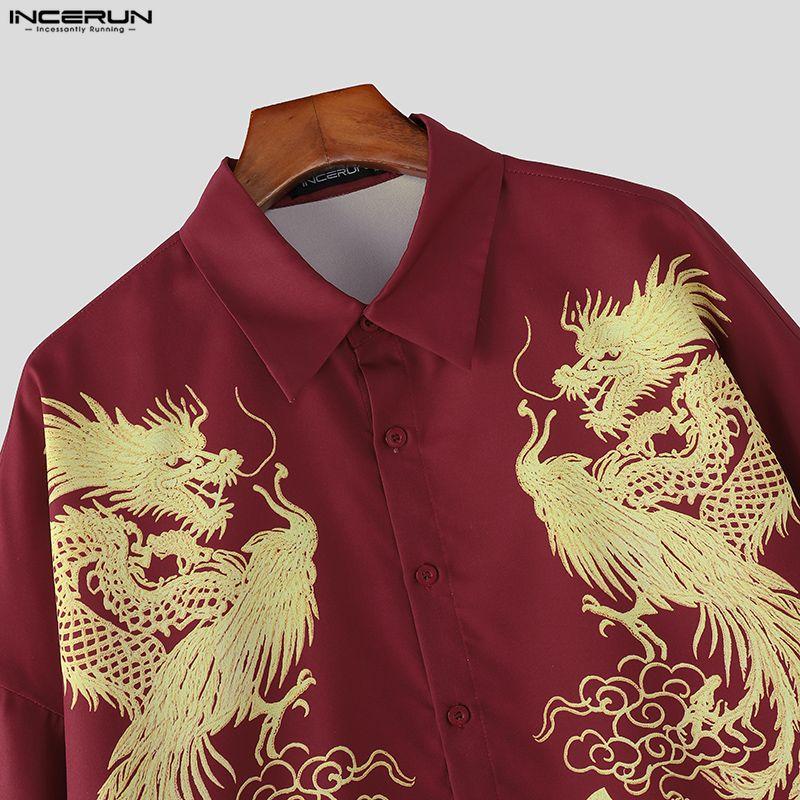 INCERUN Summer Men Lapel Neck 3/4 Sleeve Print Irregular Casual Shirts