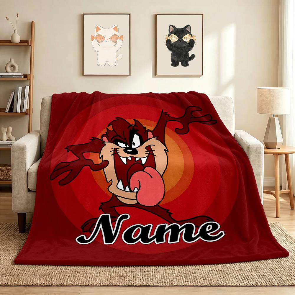 Custom Name Tazmanian Devil Flannel Blanket Throw Blanket Soft Warm Sofa Bed home Decor Unique Gift