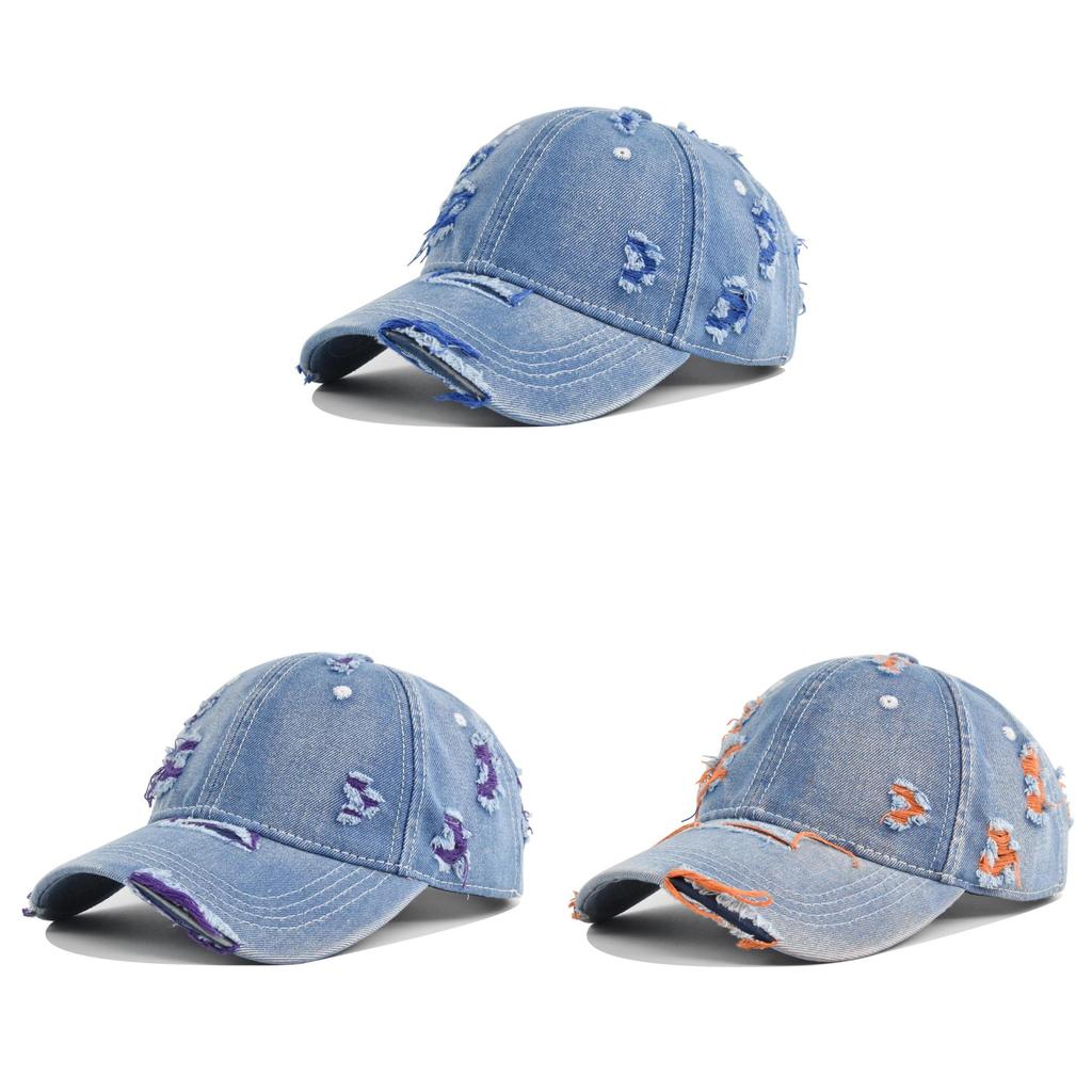 Vintage Distressed Denim Baseball Cap With Sun Protection For Casual Wear