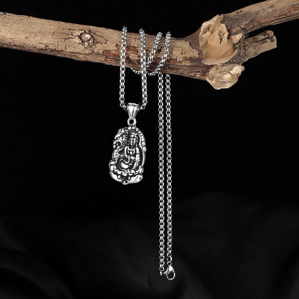 Stainless Steel Buddha Pendant Necklace, Vintage Faith Men'S Necklace