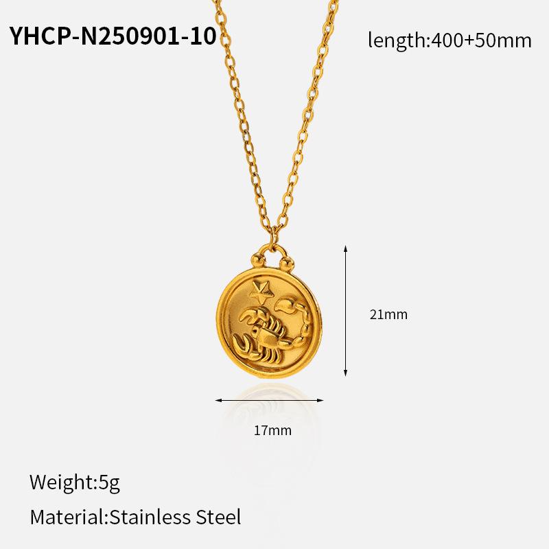 Electroplated Zodiac Pendant Necklace Titanium Steel Light Luxury Choker Fashion Jewelry for Women