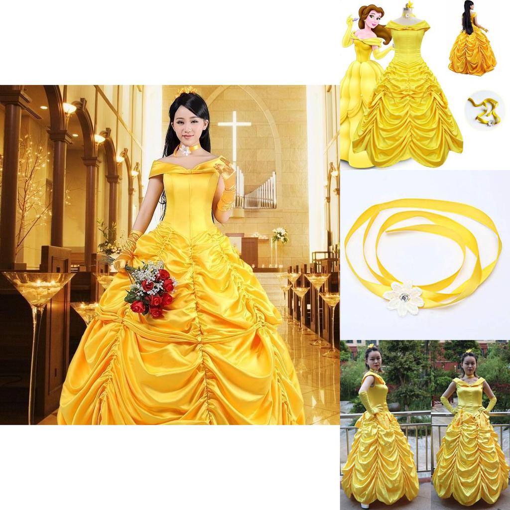 Elegante Costume Cosplay da Principessa Belle de La Bella e la Bestia, Stile Fiabesco, per Donna