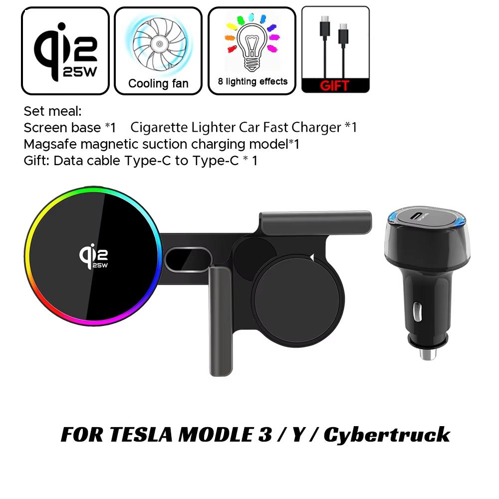 25W Araç Telefon Tutucu Manyetik Kablosuz Şarj Cihazı MagSafe Uyumlu Tesla Model 3 Y HIGHLAND LAUNCH JUNIPER 2026 için