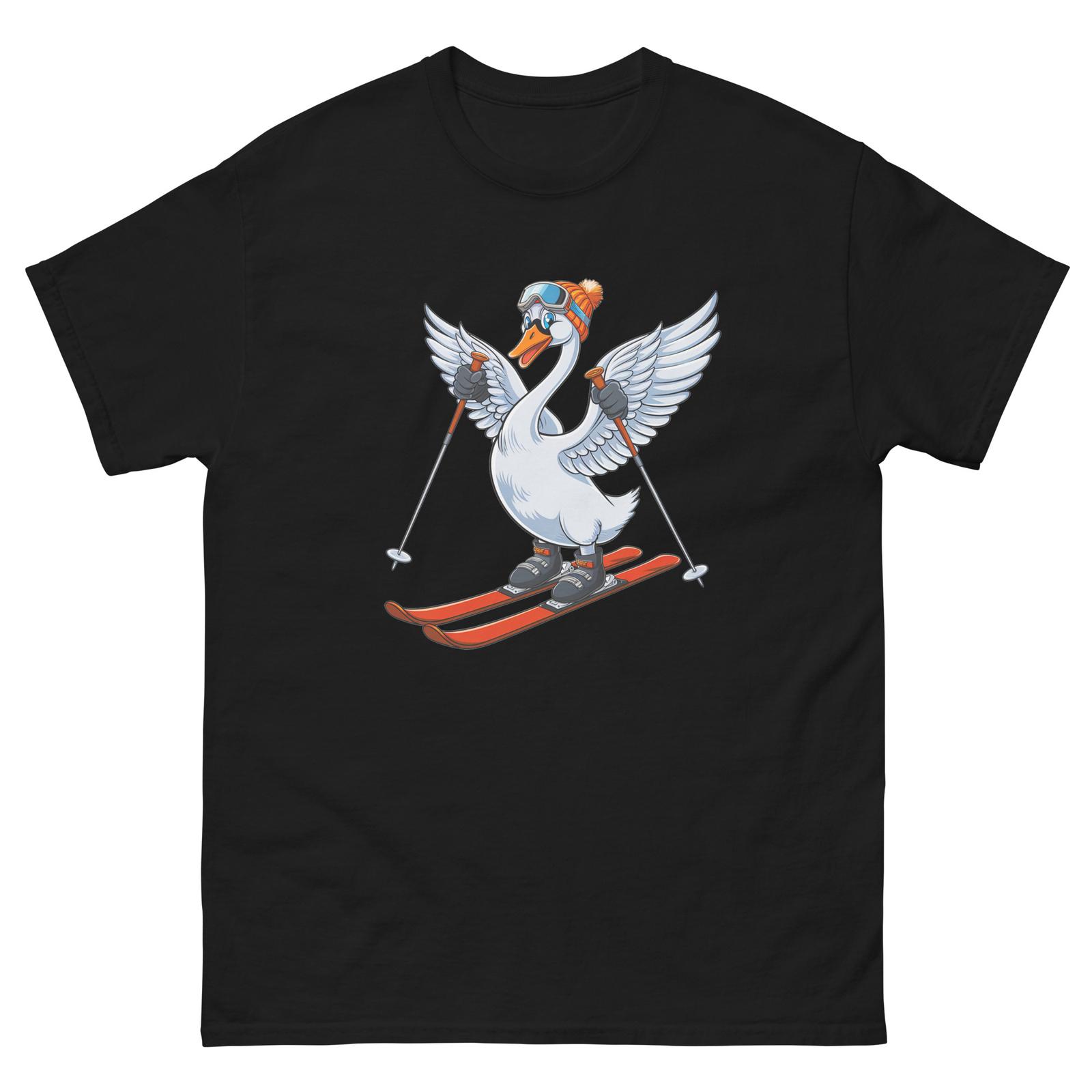 Swan Skiing Skier Fun Cartoon Ski Shirt T-Shirt XXL