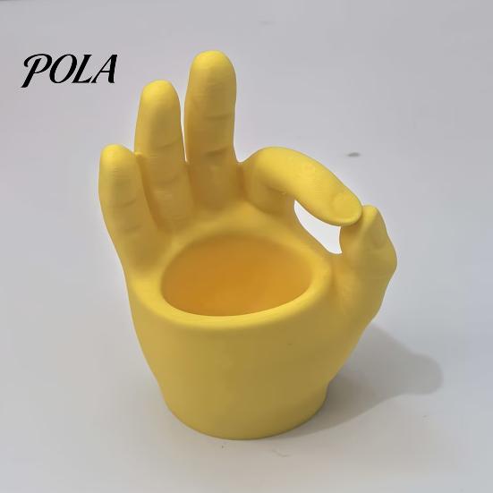 Modern Home Office Ornament 3D Printed Hand Gesture Planter, OK Finger Flower Pot, Fun Plant Container Cute Small Cactus for Desk Decor Artistic Shape