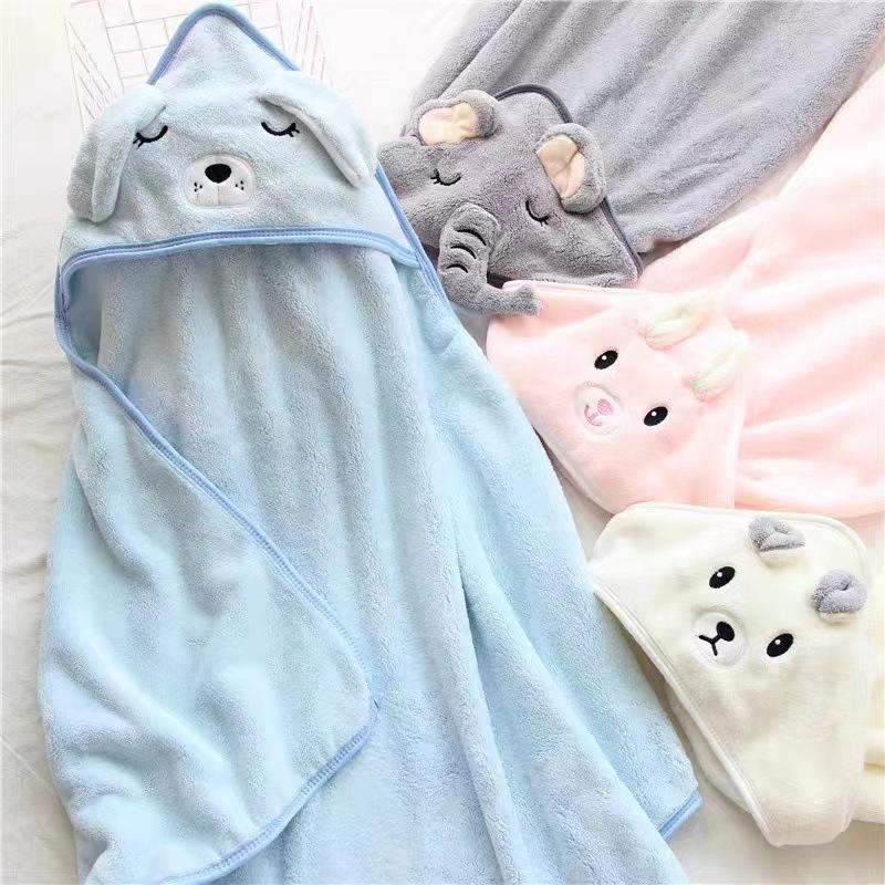 Baby Hooded Cartoon Bath Towel & Coral Fleece Swaddle Blanket