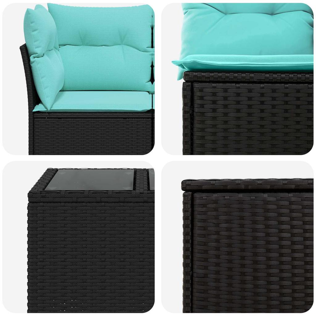 Sofa Set 8 Pieces Black and Blue Poly Rattan and Steel