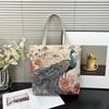 Vintage Embroidery Women's Bags Large Capacity Ethnic Style Commuter Shoulder Bag Ladies Cotton Linen Tote Shopping Bag