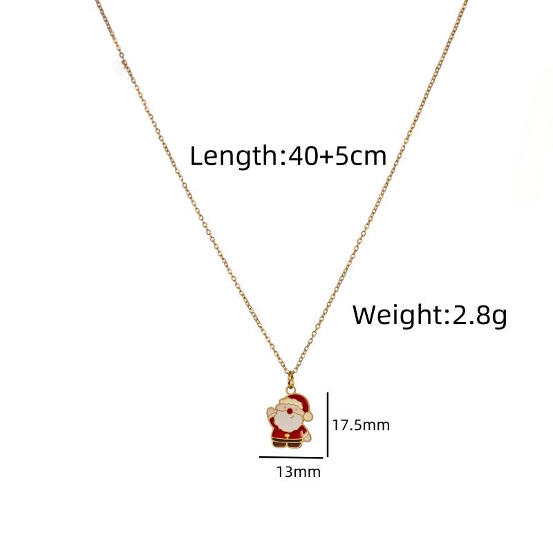 Titanium Steel 14K Gold Santa Claus Pendant Necklace - Cute Cartoon Christmas Series