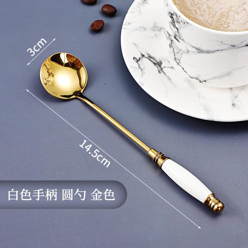 Beautiful Stainless Steel Teaspoons Coffee Ice Cream Honey Spoon with Tempered Ceramic Handle Tableware Kitchen Accessories