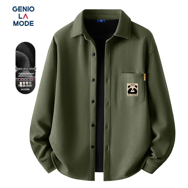 Мужская вельветовая рубашка с флисовой подкладкой и длинным рукавом GENIOLAMODE XL