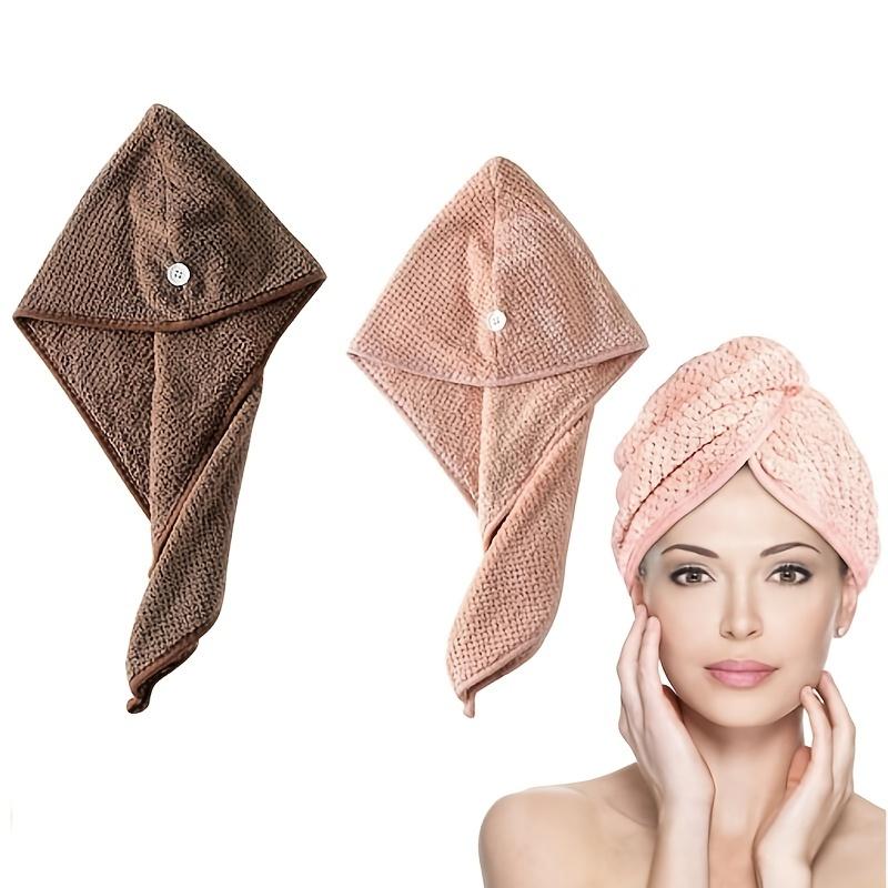 1PCS Hair Towel WrapHair Drying Towel with Button Microfiber Hair Towel Dry Hair Hat Bath Hair Cap for daily use