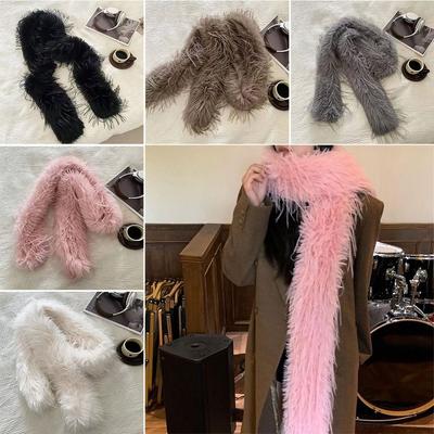 Thick Fluffy Y2K Girl Scarf 180cm Ladies Tassels Scarves Plush Long Strip Scarf  Outdoor
