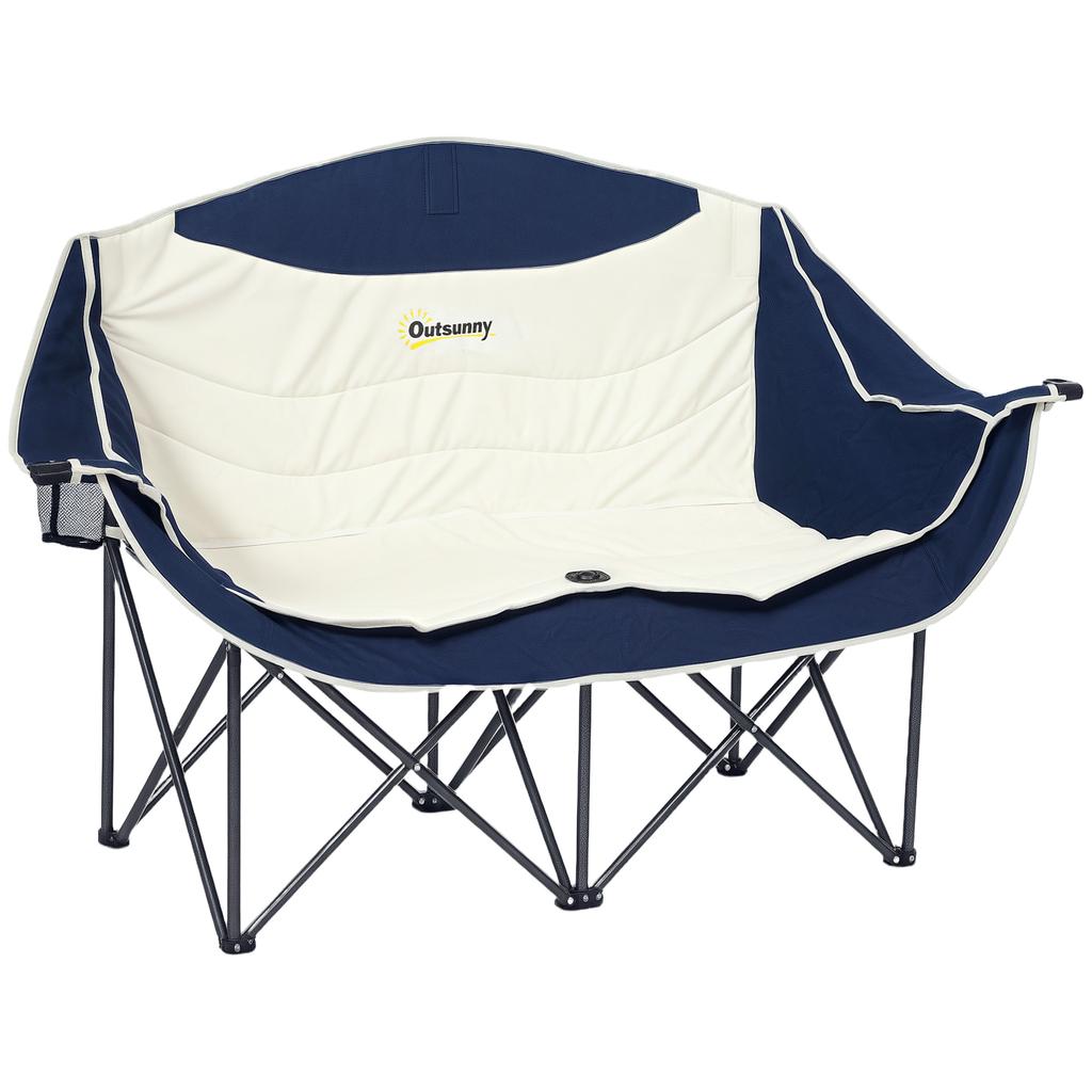 Folding Chair Foldable 2-Seater Camping Chair with Drink Holder Carry Bag Holds Up To 250kg Blue