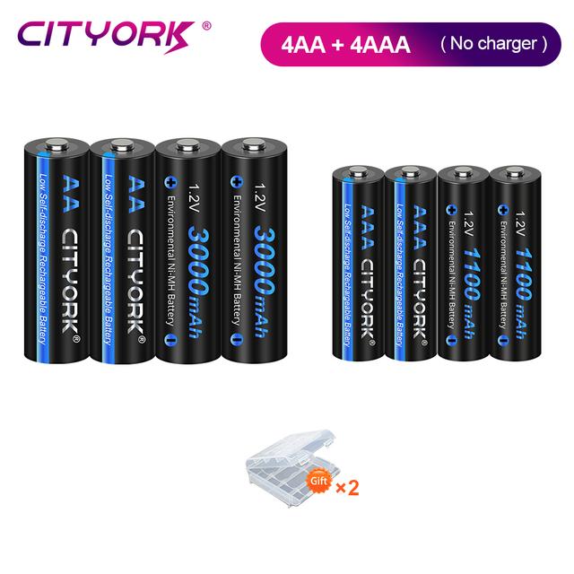 

CITYORK 3000 мАч 1,2 В AA аккумуляторная батарея + 1100 мАч AAA батарея NIMH 2A 3A перезаряжаемая батарея для игрушки для камеры