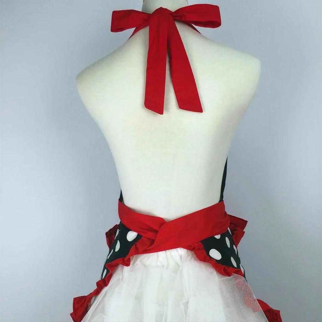 Women Cute Apron Retro Red Polka Dot Xmas Sleeveless Aprons with Pockets Ruffle Cooking Adjustable  for Girls Kitchen Aprons