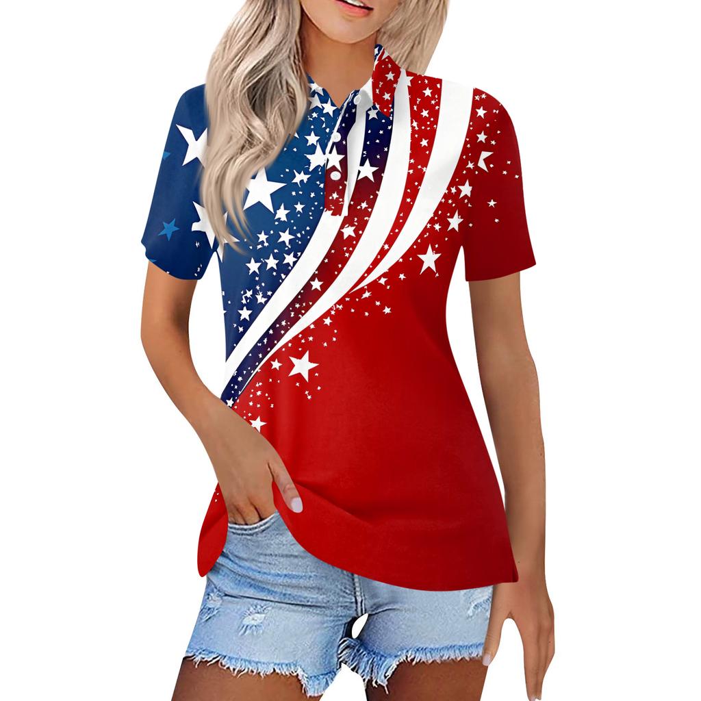Women's Fashion Casual Lapel Short Sleeve Printed Shirt Women's Button Up Tops