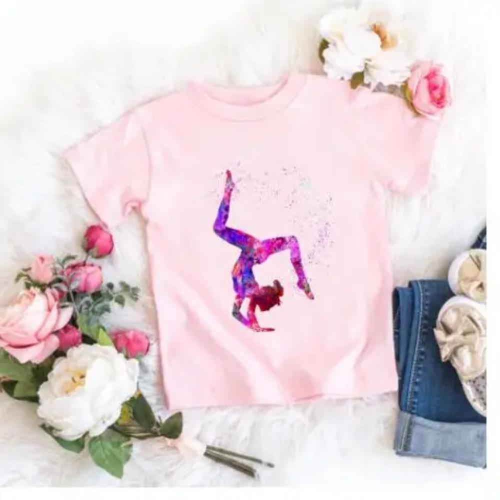 Kids Summer Short Sleeve T-Shirts Watercolor Gymnastics Art Graphics Print Girls GYM Lover Birthday Gift T-shirt