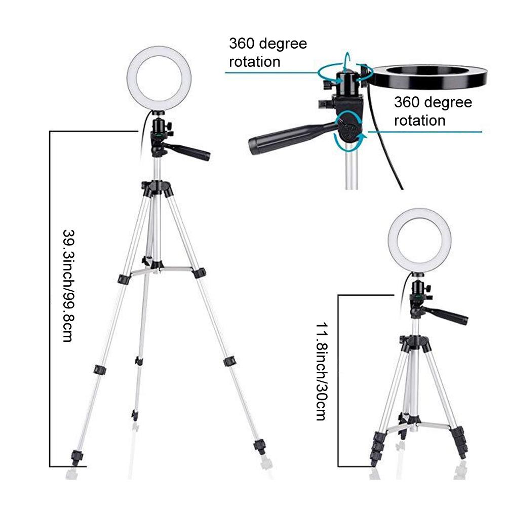 5,7 Zoll Dimmbare LED Ringleuchten mit Verstellbarem Stativ Live Fülllicht Handyhalter Zubehör