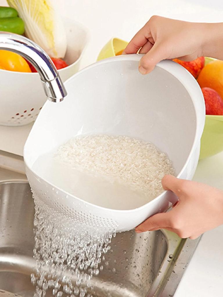 1PC- Silicone Colander Rice Bowl Drain Basket Fruit Bowl Washing Drain Basket with Handle Washing Basket Home Kitchen Organizer