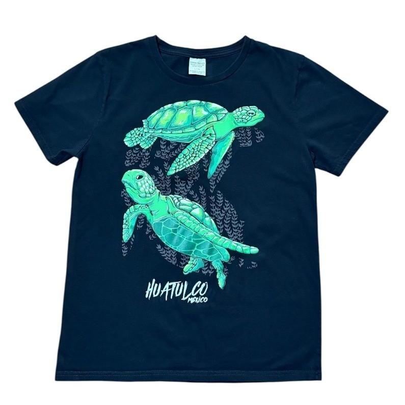 Vintage Y2K Puff Print Huatulco Mexico Sea Turtle Ocean Marine Graphic T-Shirt S