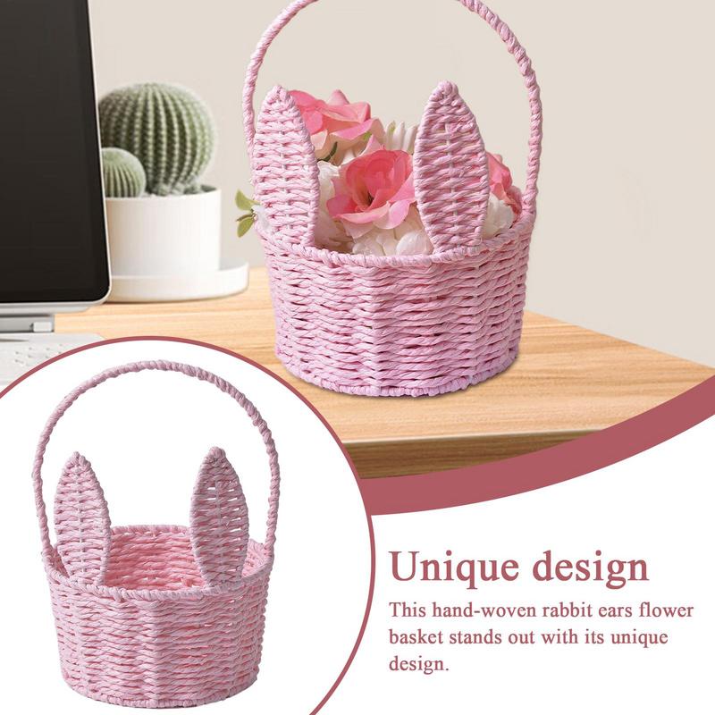 Woven Easter Basket Easter Bunny Woven Basket Handmade Lightweight Decor For Living Room Bedroom Picnic Candy Party Home Holiday