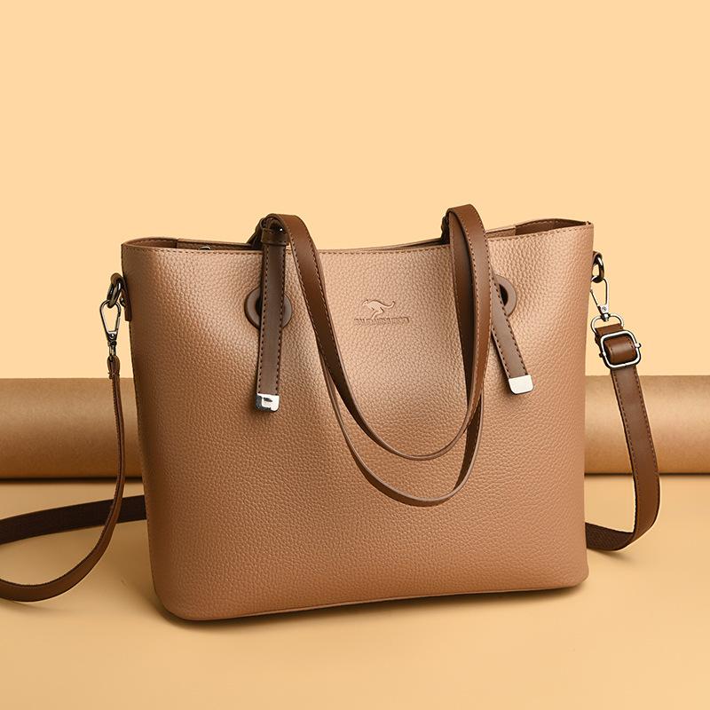 Large capacity solid color women's bag autumn new temperament lychee pattern simple underarm bag fashionable retro tote bag