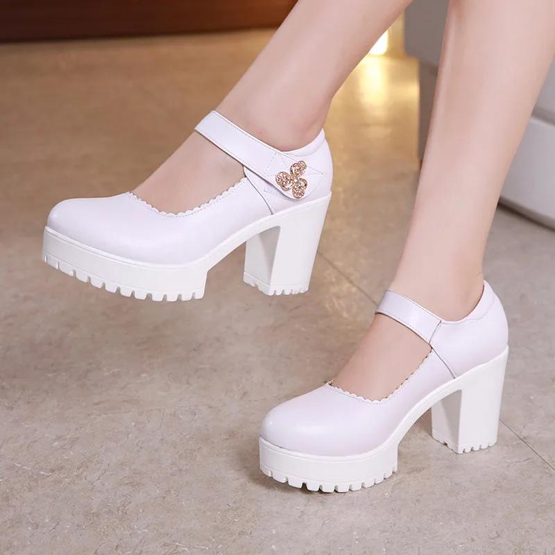 5 8 10cm Small Size 32-43 Shallow Med Block Heels Mary Janes Wedding Shoes Bride Fall 2025 Thick Bottom Platform Pumps Model Mom