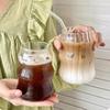 Glass Drinking Cup Coffee Glasses With Ribbed Design For Hot Beverages And Cold Drinks Iced Coffee Milk Bubble Tea