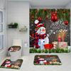 Christmas Snowman Shower Curtain Set With Festive Bathroom Rugs And Hooks, Machine Washable, Polyester, Non-Fade Woven Fabric, F