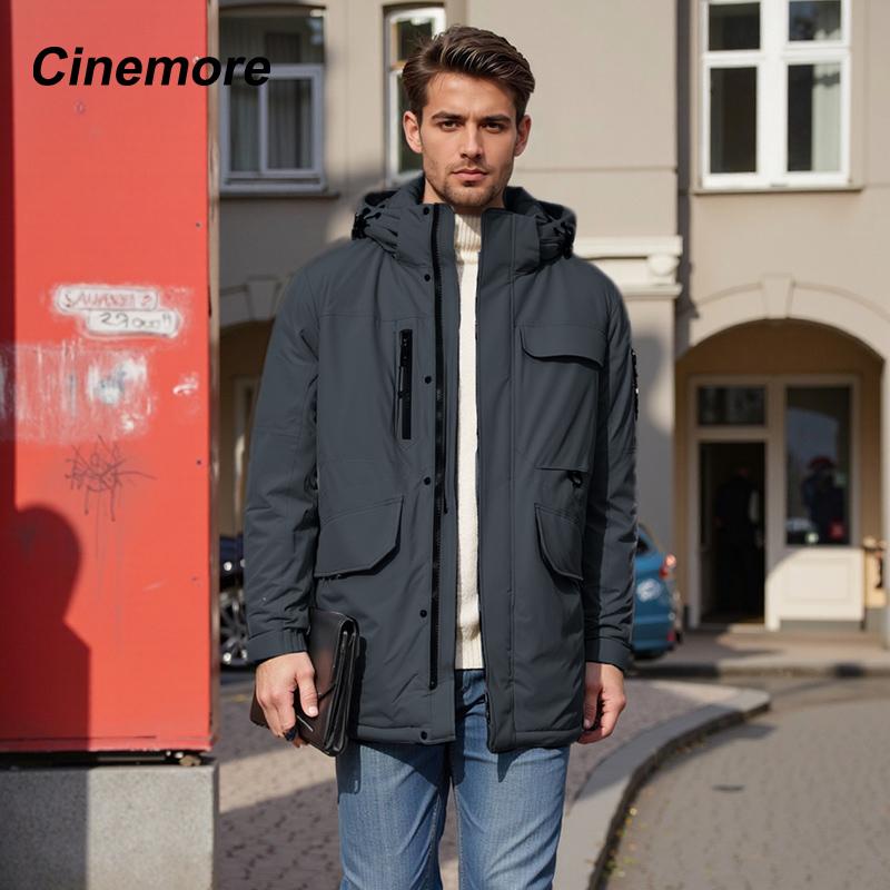 

Cinemore 2025 Winter Coat Men s Down Jacket with Pockets, Warm, Drawstring, Hooded, Short Parka Men s 8012 6XL синий