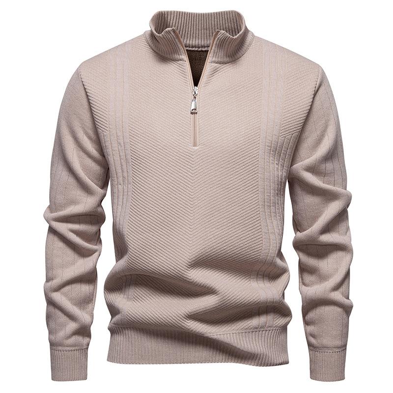Men's Knitted Sweatshirt Long Sleeve Turtleneck Pullover Quarter Zipper Up Stand Collar Winter Fall Sweat Shirts for Men Texture Loose Pullover Tops