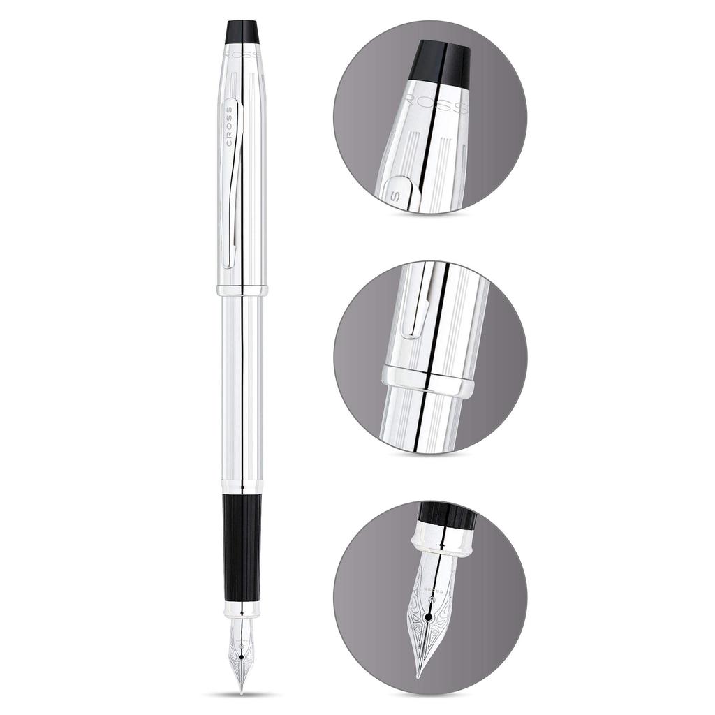 Cross Century 2 Chrome Fountain Fine Officially Imported 3509-F Pen, Nib,