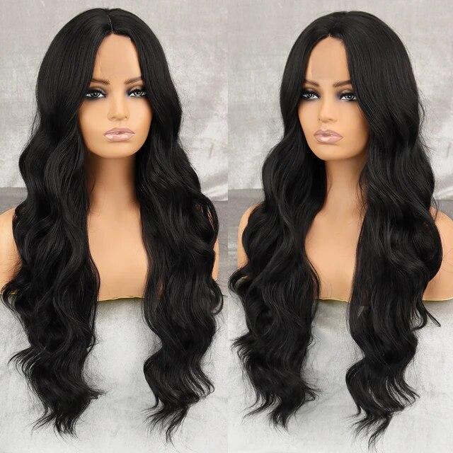 Lange gewellte weinrote synthetische Perücke für Damen, hitzebeständig, natürlicher halber Teil, Cosplay, Party, Lolita-Perücke