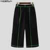 INCERUN Men Zipper Waist Stitching Casual Wide Leg Pants Long Trousers With Pockets