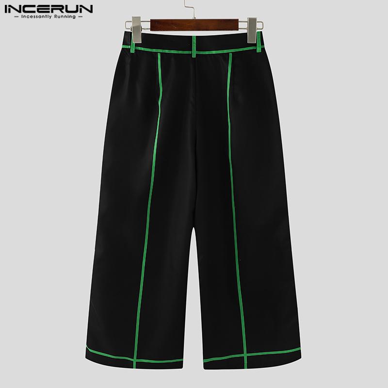 INCERUN Men Zipper Waist Stitching Casual Wide Leg Pants Long Trousers With Pockets