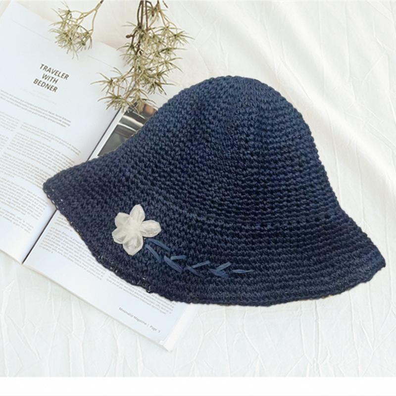 Fashion versatile trendy small daisy embroidered straw hat women's summer foldable bucket hat sun hat sun hat