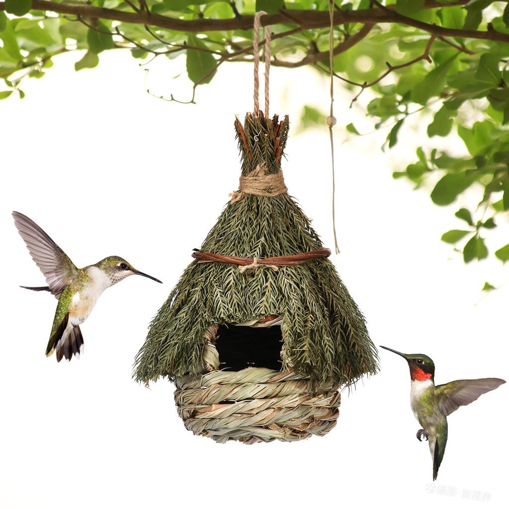 Assorted Natural Bird Nest Set Handwoven Grass Wicker Birdhouse Hanging Outdoor Garden Bird Shelter for Small Birds Decoration