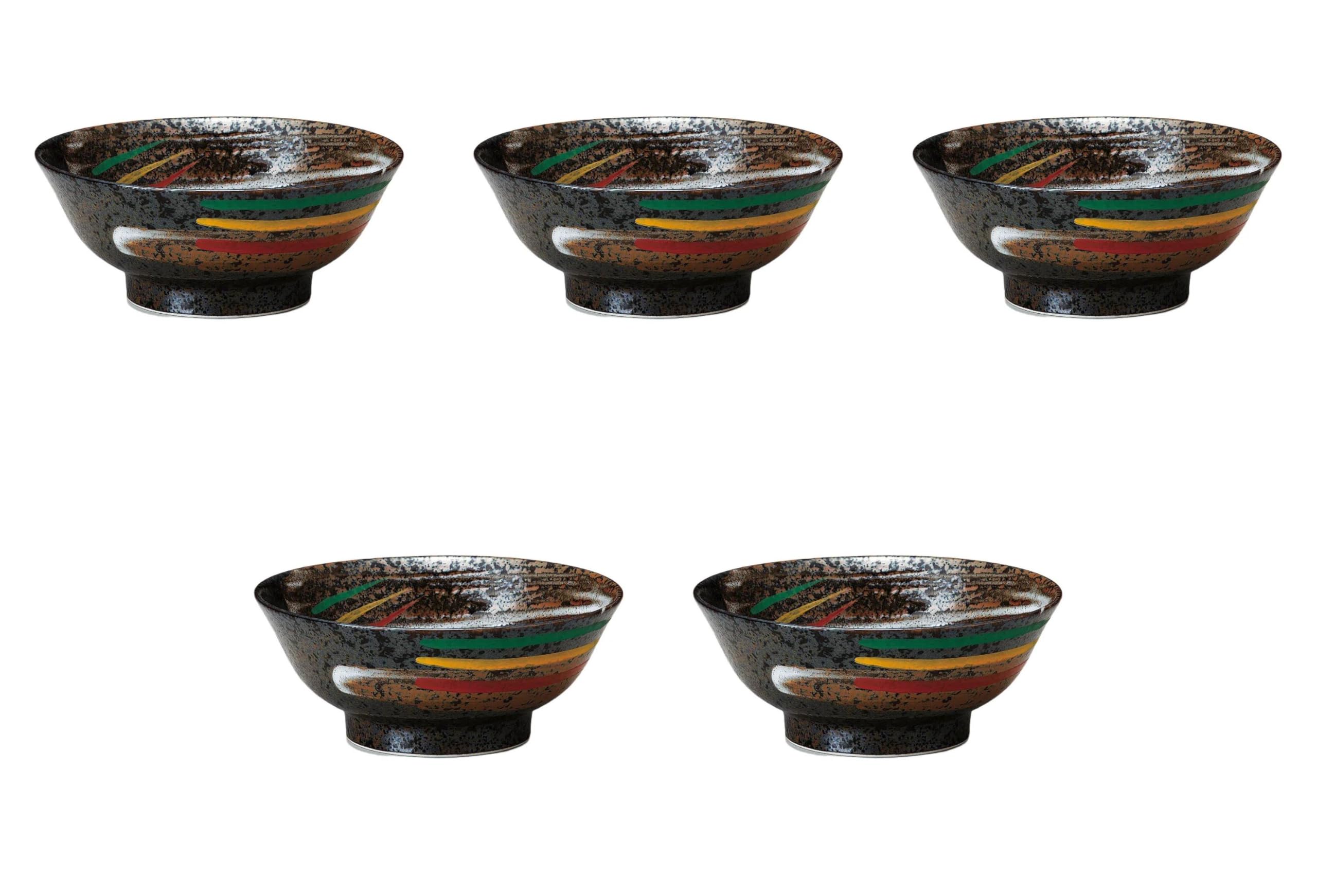 

Set of 5 Rough Brush Sansai Bowls x Ramen Bowls by Setomonohonpo 6.8mm High-Based [21 8.5cm (1300cc)]