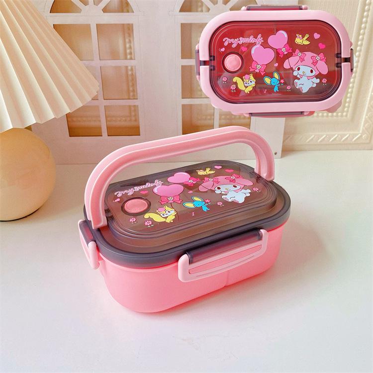 Portable Japanese Double-Layer Bento Lunch Box for Students & Office Workers - Large Capacity, Cartoon Design