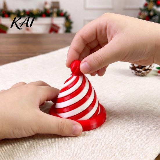 Portable Anxiety Relief Gadgets Spiral Christmas Hat Decompression Toy, 3D Printed Fidget Spinner Educational Toys for Sensory Processing Rotating