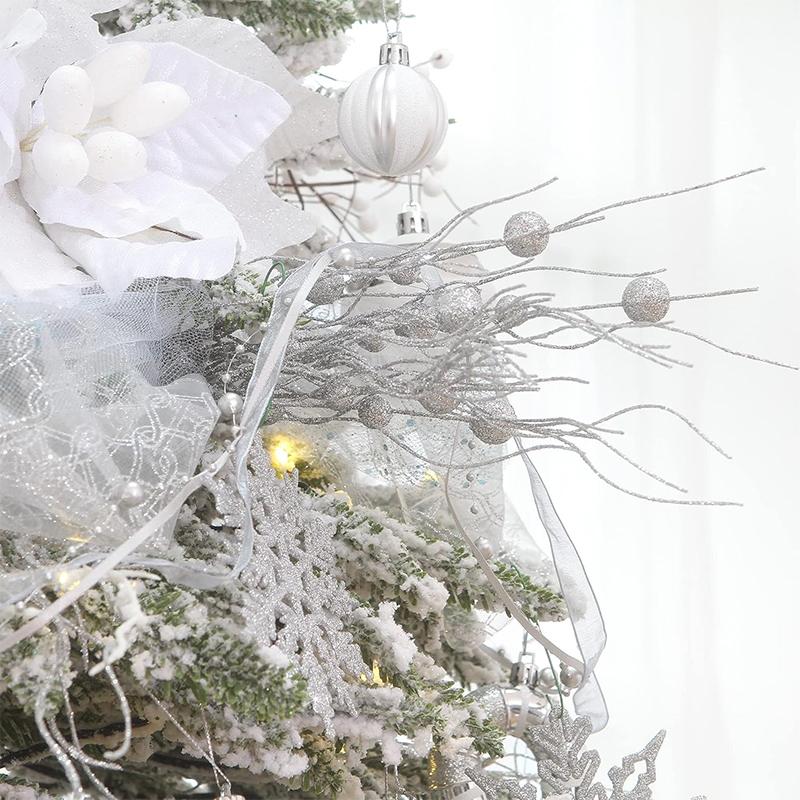 2Pcs Glitter Branches Christmas Tree Decoration Artificial Flowers for Home Fake Flowers Xmas Ornaments New Year Party Decortion