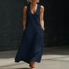 Spring and Summer European and American Lazy Style V-neck Breasted Sleeveless Vest Anti-cotton and Linen Casual Dress