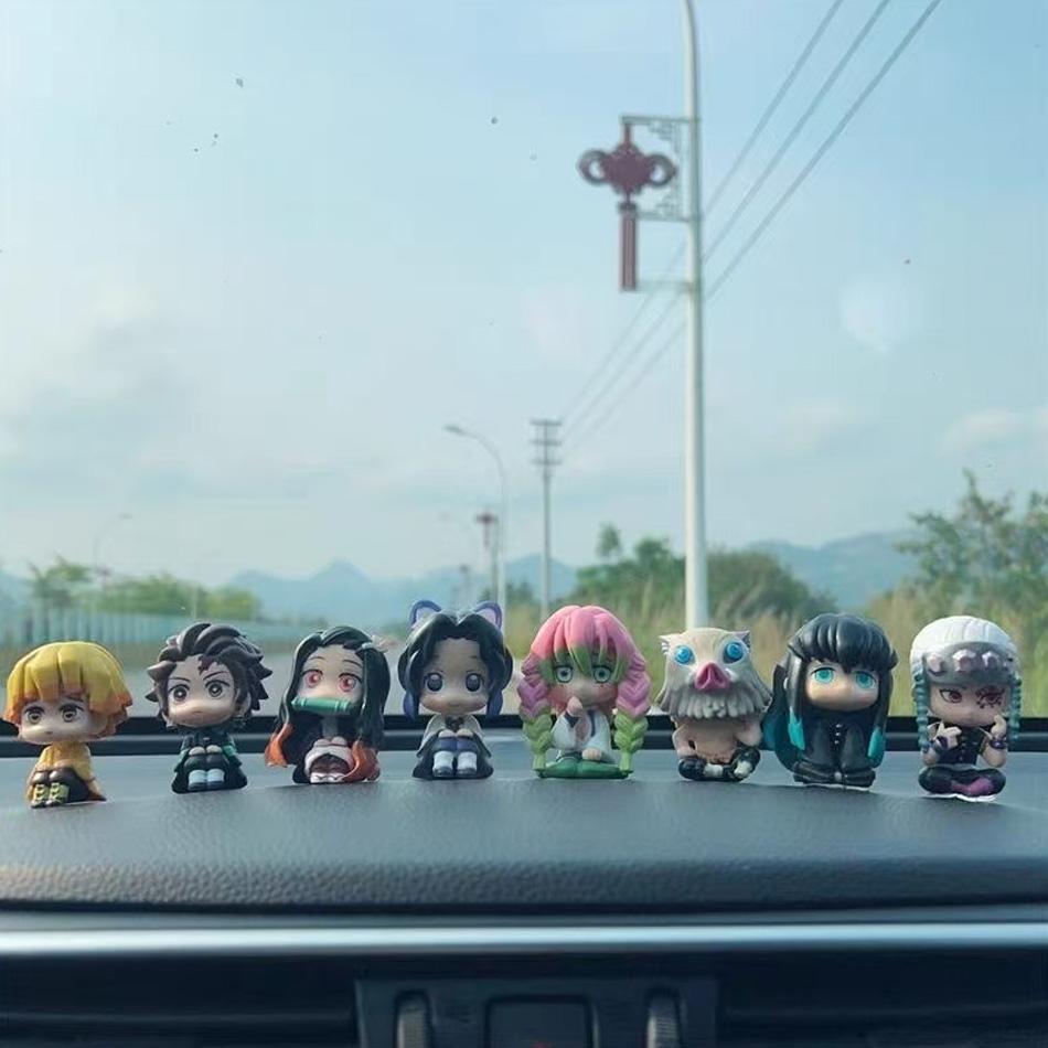 In Stock 8Pcs/Set Demon Slayer Q Version Figures Sitting Pose Anime Pvc Action Figurine Collectible Model Toy Gift For Fans